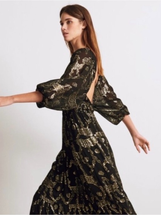 ba&sh Dresses & Skirts - Ba&sh Dina dress. Black and Gold V-Neck Long Sleeve Maxi Dress